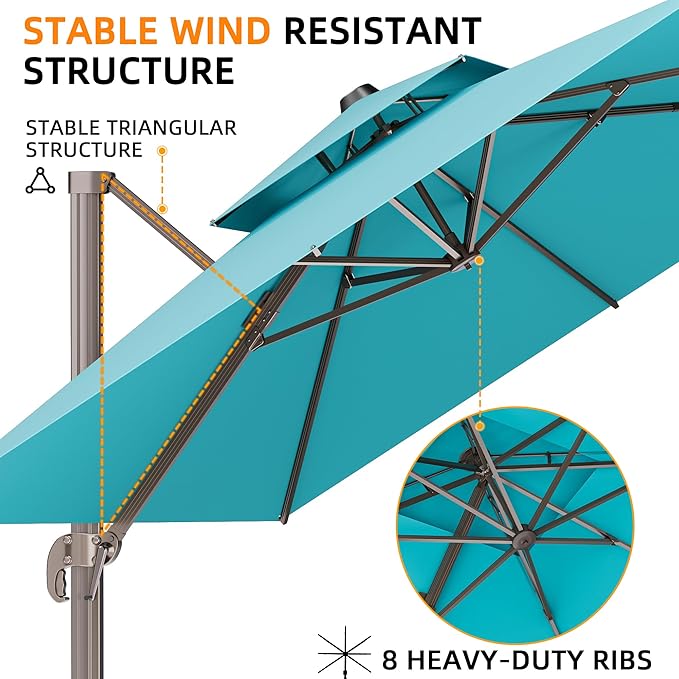 9' X 12' Cantilever Outdoor Patio Umbrellas with Base Included, Large Rectangle Umbrella Heavy Duty 360°Rotation Offset Umbrella for Garden Deck Pool Patio,Turquoise