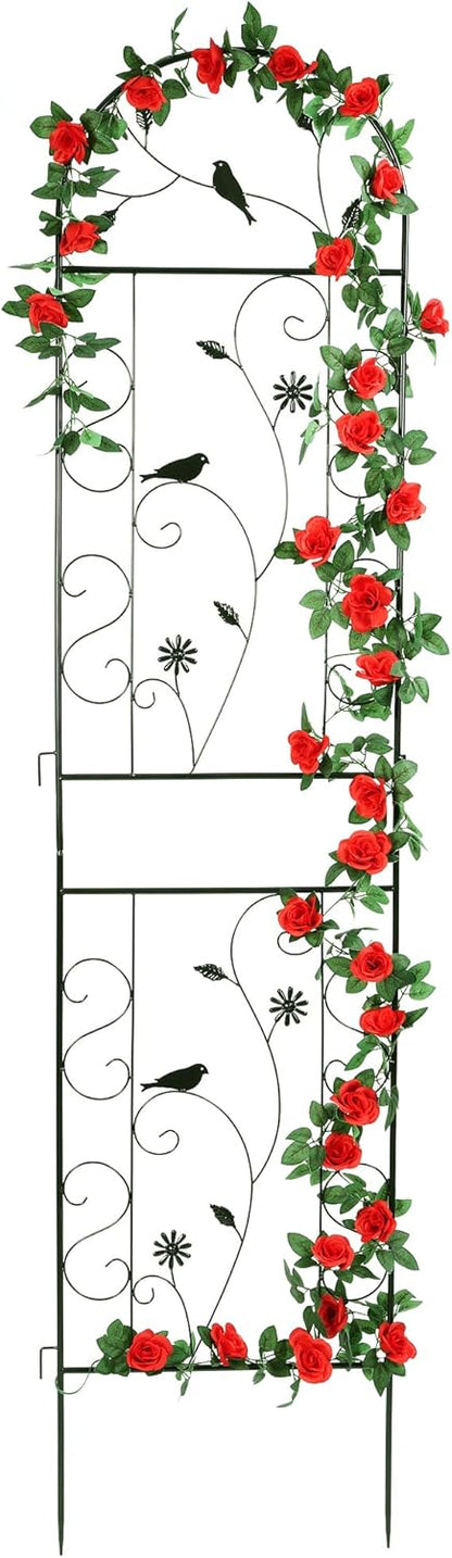 Metal Garden Trellis for Climbing Plants, 86.5" x 19.7" metal plant trellis outdoor, Black Iron Garden Trellis, Clematis Rrellis Outdoor, Arched Outdoor Decoration suitable for courtyards, lawns, gard