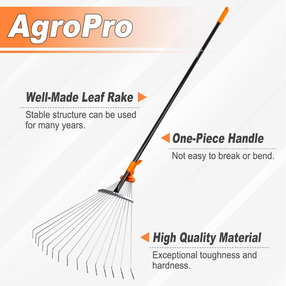Leaf Rake for Lawns, Adjustable Garden Rake for Leaves with Long Handle, 61 Inches