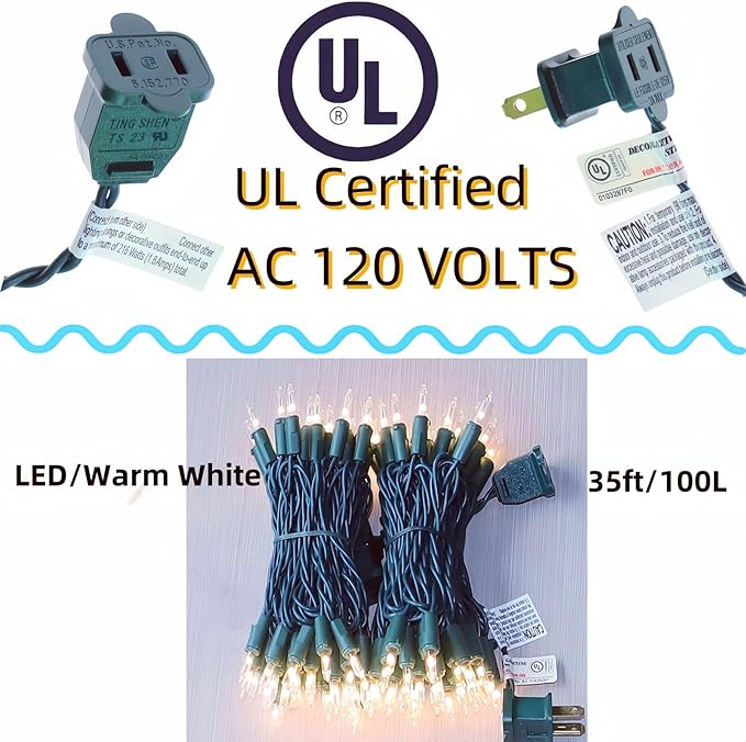 100 LED Warm White Christmas Lights, Commercial Grade Green Wire String Lights 35 Ft, for Indoor Outdoor House, Garden, Patio.