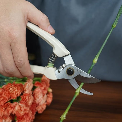 7" Small Pruning Shears Garden Shears - Premium Alloy Steel Bypass Pruner, Precision-ground Blades, Heavy Duty Gardening Tools, Ivory