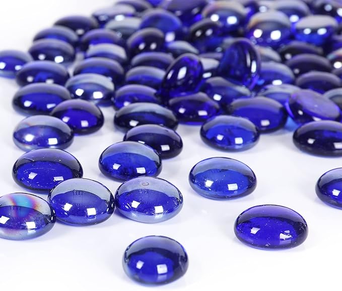 5LB Fire Glass Beads Flat Glass Marbles for Outdoor Fire Pit and Fireplace, Glass Gemstones for Vase Filler, Aquariums, Hydroponics Plants, Home Decor and Christmas DIY Craft, Cobalt
