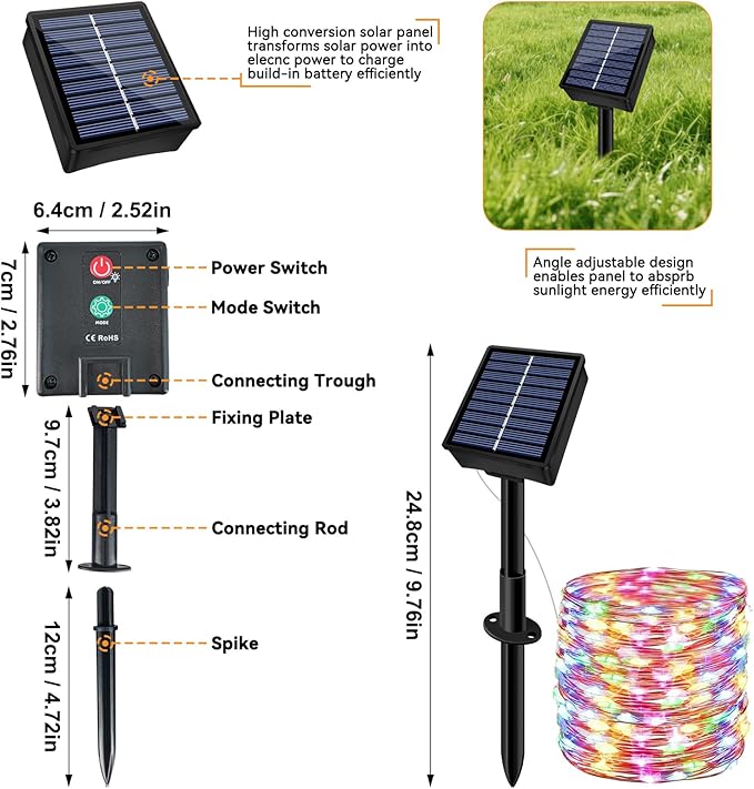 Solar String Lights Outdoor Waterproof 2 Pack Total 66ft 200LED 8 Modes Twinkle Lights Solar Fairy Lights for Patio, Garden Yard Party Wedding Tree Christmas Halloween Decoration, Multicolor