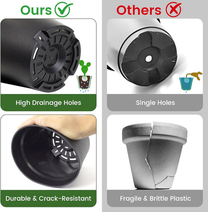 20 Pack 6 Inch Plant Pots with Drainage and Saucers, Black Plastic Flower Pots for Indoor and Outdoor Plants, Stackable Nursery Planters for Houseplants and Herbs, Black