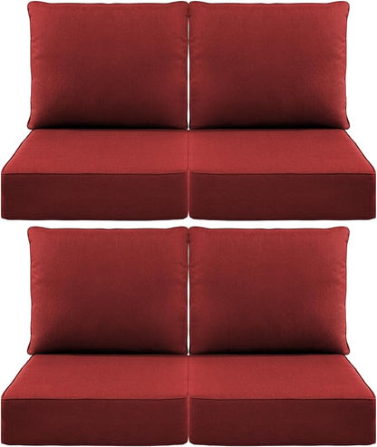 Luxury 6" Outdoor Cushions for Patio Furniture, 24x24x6" Thick Seat Cushion Set of 4, Fade Resistant Couch Chair Replacement Cushions High Density Deep Wicker Chair Cushion w/ Removable Cover, Red