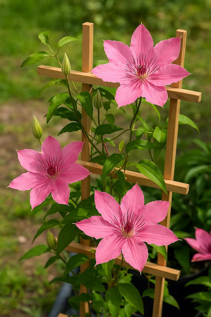Perennial Farm Clematis Boulevard® Sarah Elizabeth™ Hybrid – Live Flowering Vine in 4 Quart Container, Soft Pink Blooms, Compact Habit, Long Blooming, Perfect for Trellises, Containers & Small Spaces