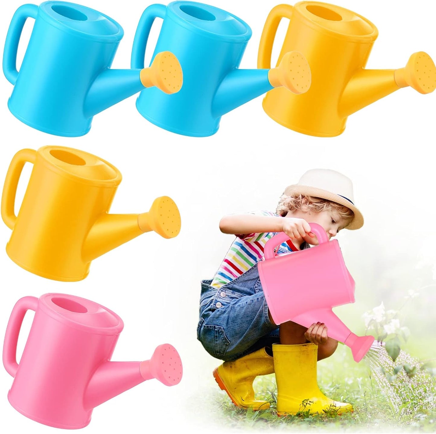 Meooeck 6 Pieces Plastic Watering Can for Kids Small Beach Toy Watering Can Toys for Childs Toddler Boys Girls Water Play Outdoor Gardening Play Time Practical Use, Yellow, Pink, Blue