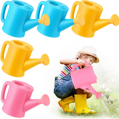 Meooeck 6 Pieces Plastic Watering Can for Kids Small Beach Toy Watering Can Toys for Childs Toddler Boys Girls Water Play Outdoor Gardening Play Time Practical Use, Yellow, Pink, Blue