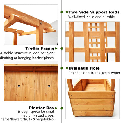 Raised Garden Bed with Wood Trellis Set of 2 Outdoor Planter Box for Tomatoes Climbing Vegetables Herbs Flowers Patio Pots Tall Hanging Roof 2 Drainage Holes Orange, 42.5" L x 17.3" W x 66.1" H