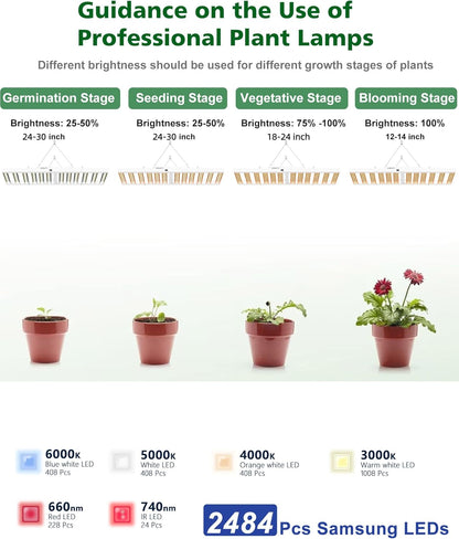 2024 New SPF6000 PRO 600W LED Grow Light 6x6ft Coverage with Veg & Bloom Dimmer Timer Full Spectrum Grow Lamps for Indoor Plants Seeding Flowering LED Plant Light Fixture