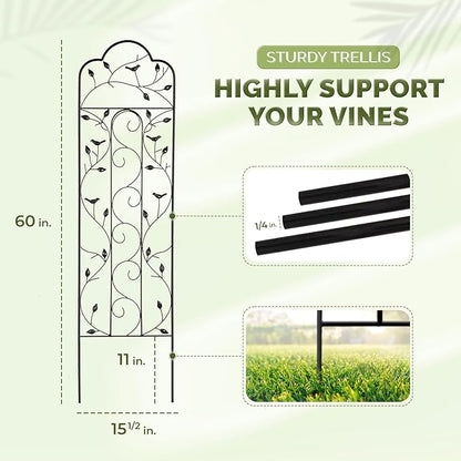 Idzo 60in 5ft 100% Metal Garden Trellises for Climbing Plants Outdoor, Heavy-Duty Steel Garden Trellis with Durable Powder Coating, Black