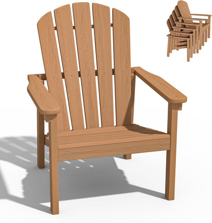 Stackable Adirondack Chair, HDPE Outdoor Patio Chair - Durable and Space Saving, Suitable for Porches, Lawns or Garden, Teak