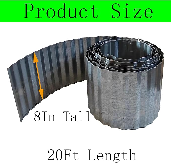 Metal Landscape Edging Border,8 inch × 20 feet Corrugated Garden Edging for Flower Bed,Lawn (8 Inch × 20FT)
