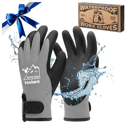 toolant 100% Waterproof Gloves for Men and Women, Winter Work Gloves for Cold Weather, Touchsreen, Thermal Insulated Freezer Gloves, With Grip, Warmth Gift for Family & Friends, Gray, L