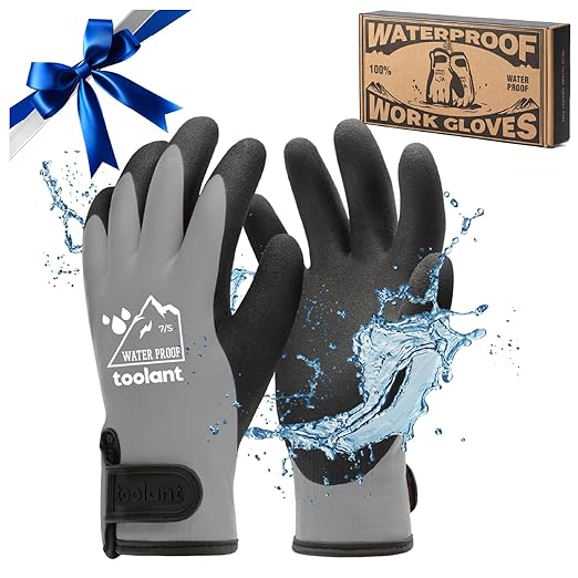 toolant 100% Waterproof Gloves for Men and Women, Winter Work Gloves for Cold Weather, Touchsreen, Thermal Insulated Freezer Gloves, With Grip, Warmth Gift for Family & Friends, Gray, S