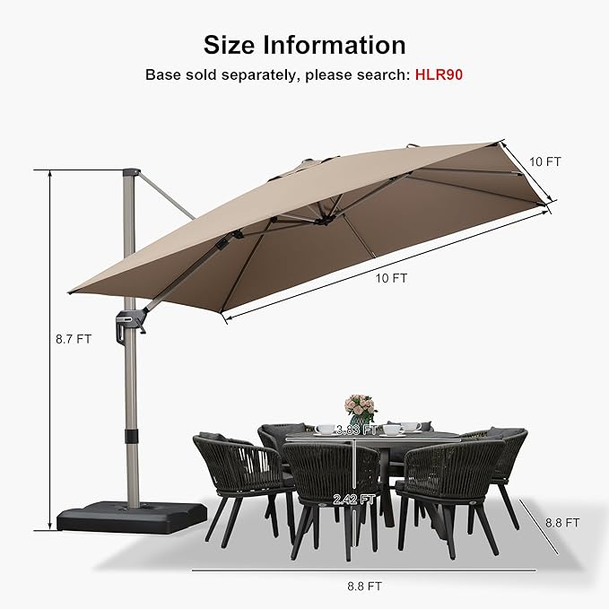 PURPLE LEAF 10' X 10' Patio Umbrella Outdoor Cantilever Umbrella, Aluminum Offset Umbrella with Champagne Frame and 360° Rotation for Pool Deck Garden, Taupe