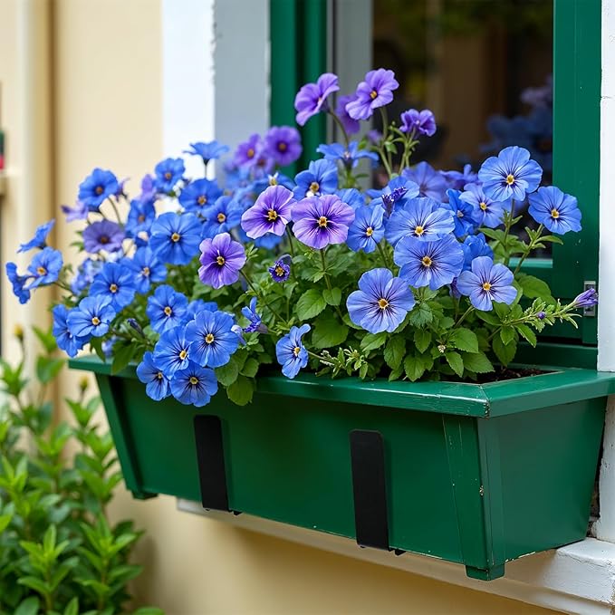 2 Pcs Window Box Brackets, Adjustable Window Planter Box Brackets, Heavy Duty Iron Flower Box Brackets for Railings, with Enhanced Bottom Support - Perfect for Balconies, Fences, Gardens