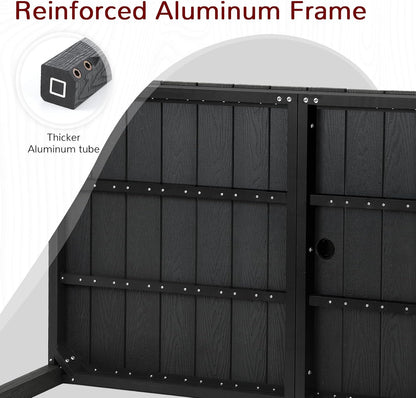 Stoog 7 Pieces Patio Dining Sets, All-Weather HIPS & Aluminum Outdoor Dining Table with Umbrella Hole, Patio Furniture Set Include 1 Table and 6 Chairs, for Backyard, Garden and Deck, Black