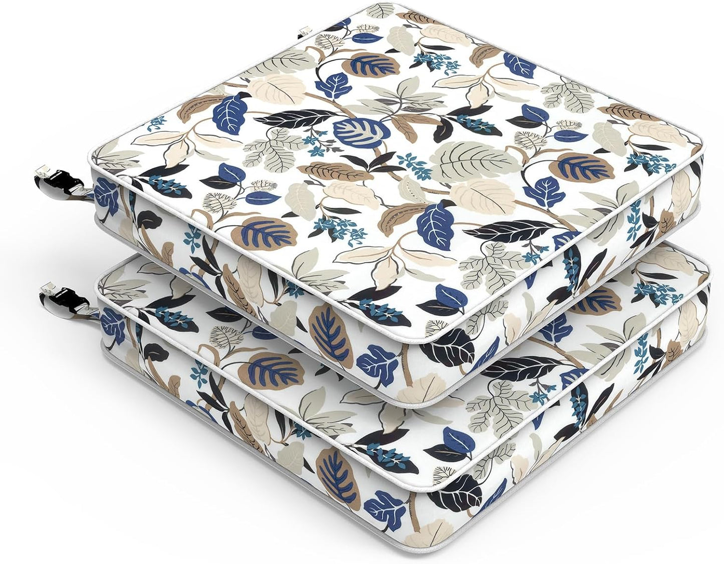 LVTXIII Patio Chair Cushions 22"x22"x3", Water-Repellent Outdoor Seat Cushions for Patio Furniture, Square Chair Pads with Ties for Home Garden Decoration, Set of 2, Breeze Leaves Beige