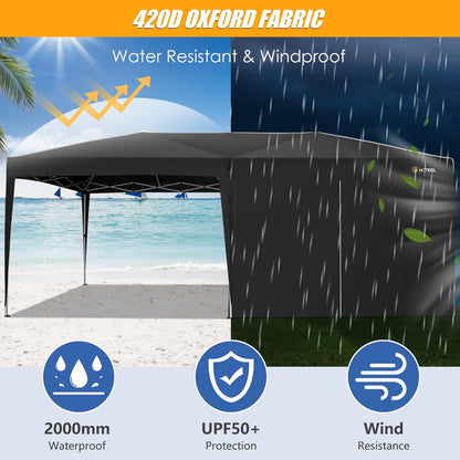 HOTEEL 10x20 Pop up Canopy with 6 Sidewalls, One Push Instant Setup Outdoor Canopy Tent with Reinforce Rod, Weight Bag, for Parties, Events, Black