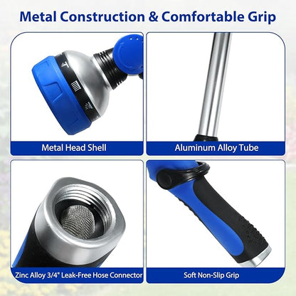 Watering Wand for Garden Hose, 30 Inch, 10 Spray Patterns, Thumb Control Garden Hose Nozzle, Adjustable Water Sprayer with Pivoting Head, Ideal for Hanging Baskets, Plants, and Shrubs, Blue