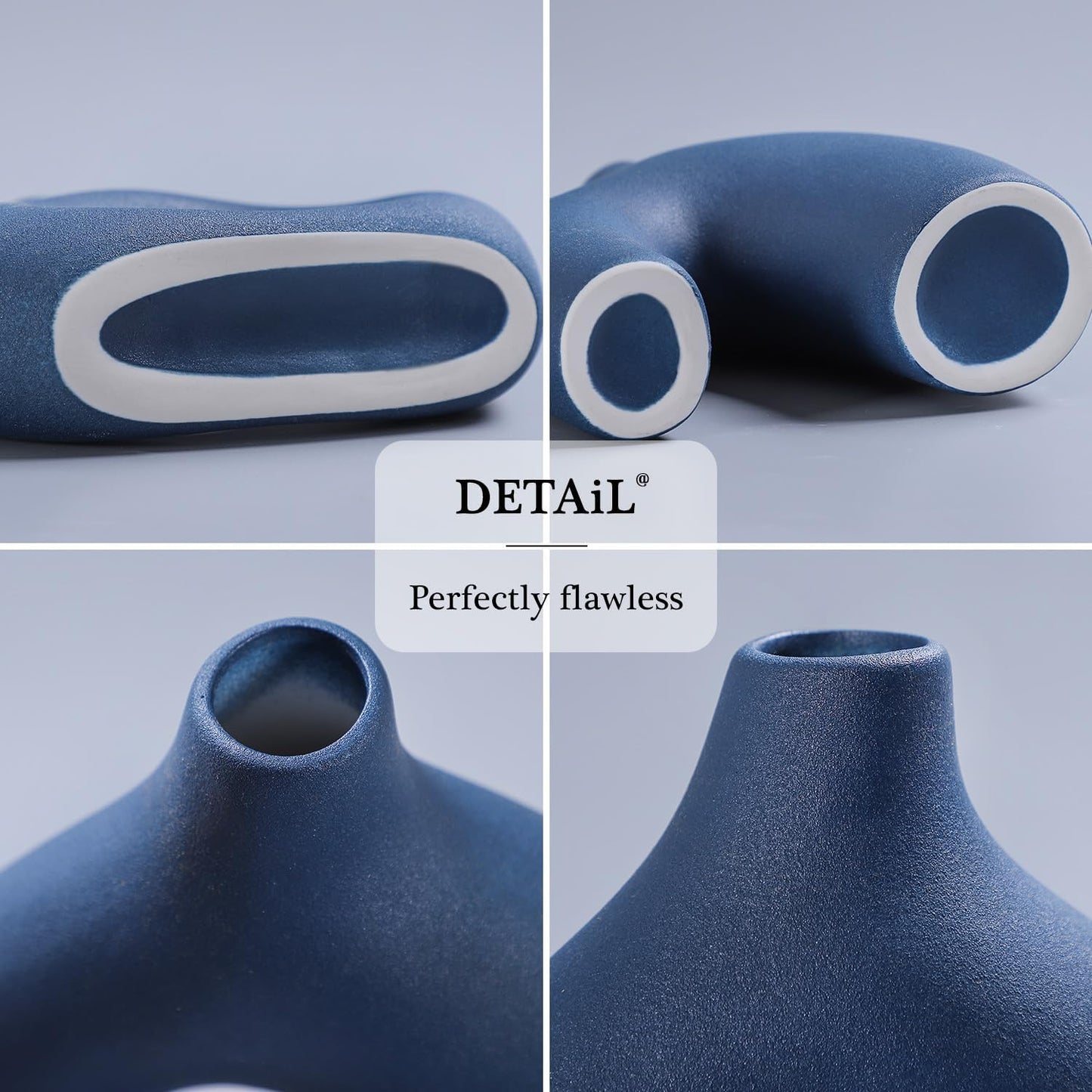 CEMABT Blue Ceramic Vase Set of 2 for Modern Minimalist Bohemian Decor，Round Matte Donut Vases for Pampas Grass-Perfect for Living Room, Dining Table, Office Bedroom Shelf Decor Entryway, Console