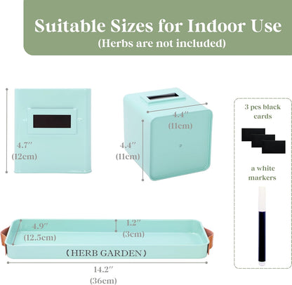 PERFNIQUE Indoor Herb Garden, Herb Planter Set with Tray, Farmhouse Indoor Plant Pots, Windowsill Herb Garden with Drainage(Planter only) for Indoor/Outdoor, Window Pots (Mint)