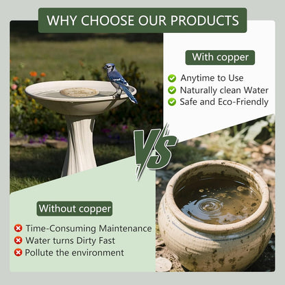 Bird Bath Copper Plate, 4 inches with 0.6mm Thickness, 99.99% Pure Copper Cleaning Plate Three Point Support,Offers Physical Safe Water Purification,Suitable for Outdoor Bird Bath (1 Pack)