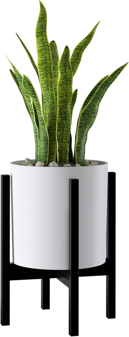 FaithLand Plant Pot 10 inch - Perfectly Fits Mid-Century Modern Plant Stand - Drainage Plug and Drainage Mesh Screen - Matte White Planter Pot - Upgraded
