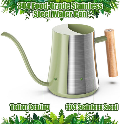 Watering Can Indoor Plants 35oz Sage Green Water Can Indoor Metal Small Water Can Pot with Long Spout for House Bonsai Plants Garden Flower Decorative