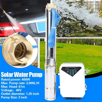 3 Inch Solar Water Pump Submersible Well Deep Bore Screw Well Garden Irrigation Kit with MPPT Controller (48V 400W)