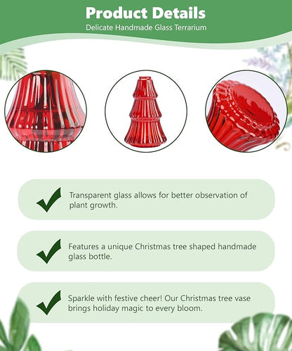 Nacome Christmas Tree Propagation Stations: 3PCS Plant Terrarium Glass Vases for Home Office Decor, for Plant Lovers Women Mom (Red)