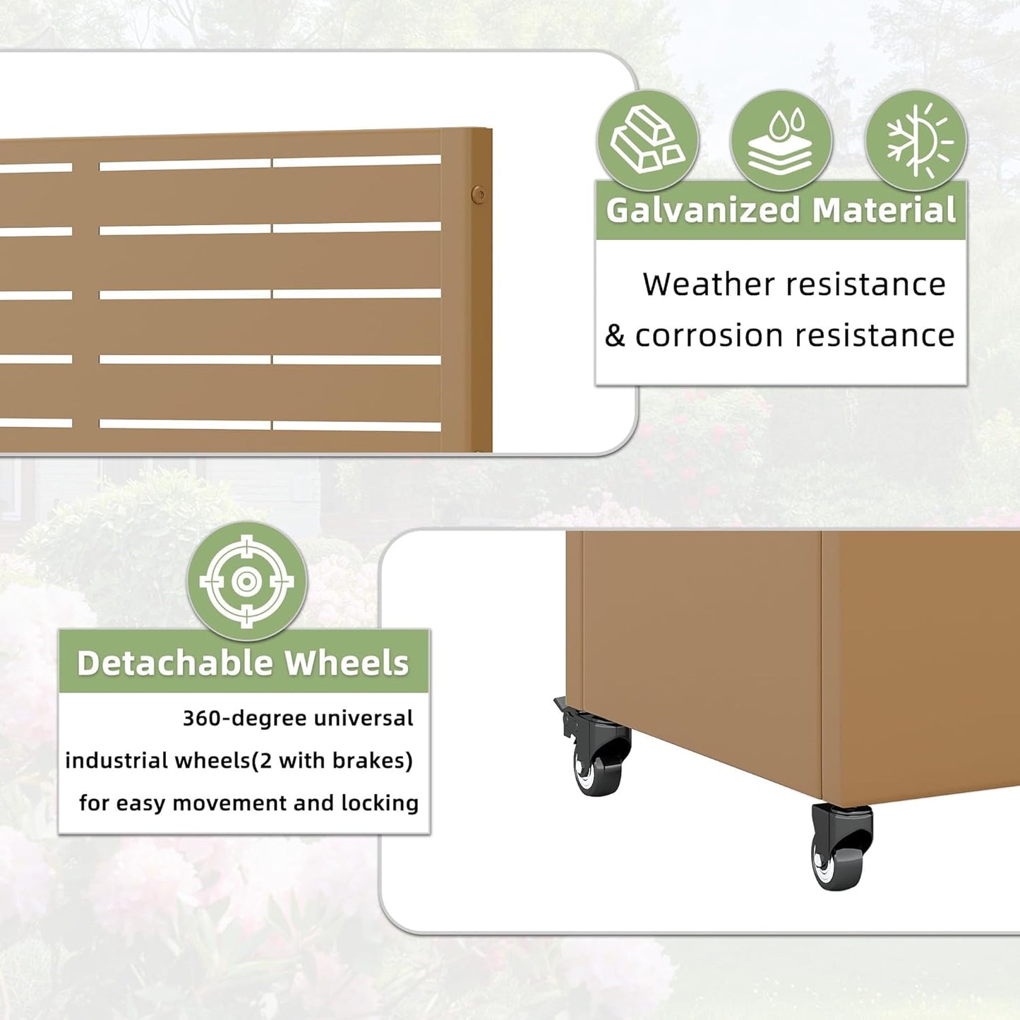 Casaphoria Metal Raised Garden Bed with Trellis and Wheels, 72"x35"x16" Planter Box for Climbing Plants, Vegetables & Vines, Features Drainage Holes and Privacy Screen (Brown-Louvered)