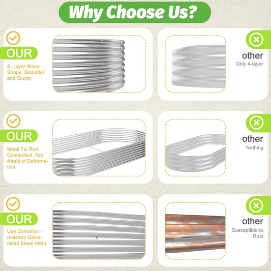 3 Pack Galvanized Raised Garden Bed Outdoor,Metal Garden Bed for Vegetables,Steel Raised Beds for Gardening,Above Ground Garden Box for Flower-45x20 inch