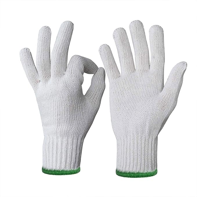 Evridwear Cotton Polyester String Knit Shell Safety Protection Work Gloves for Painter Mechanic Industrial Warehouse Gardening Construction Men & Women 12 Pairs, no Dots, XLarge Size