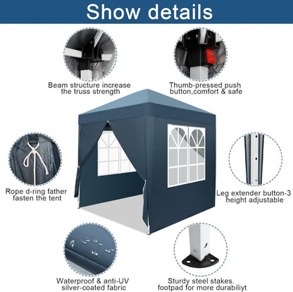 Outvita 6.5x6.5ft Pop Up Canopy Tent, Outdoor Instant Shelter Folding Canopy with 4 Side Walls and Carry Bag for Commercial Events, Party, Backyard BBQ, Camping Blue