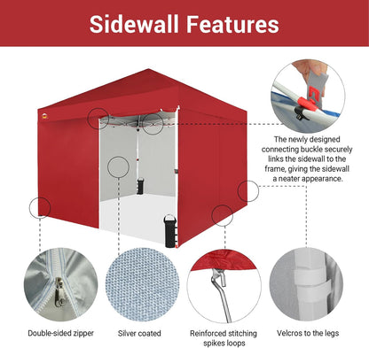 CROWN SHADES 10X10 Comercial Instant Canopy Pop Up Tent with Center Lock (10x10 with 4 Sidewalls, Red)