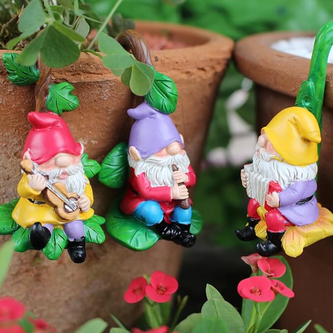 3PCS Climbing Gnomes Statue for Garden Decor, Resin Crafts Plant Decorations for Pots, Fairy Garden Accessories and Tree Faces Decor Outdoor, Halloween and Christmas Decorations