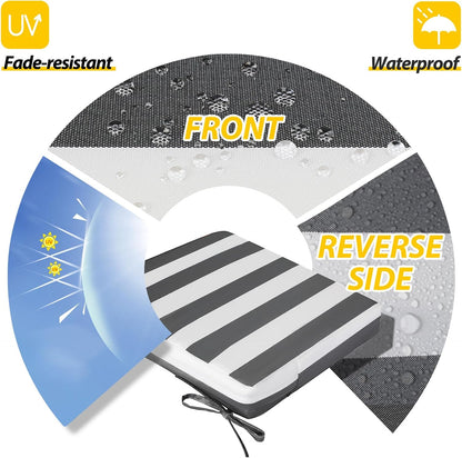 AAAAAcessories Outdoor Seat Cushions for Chairs, Waterproof, Fade-Resistant Patio Furniture Replacement Cushions, 20" x 18" x 3", Set of 2, Gray Cabana Stripe