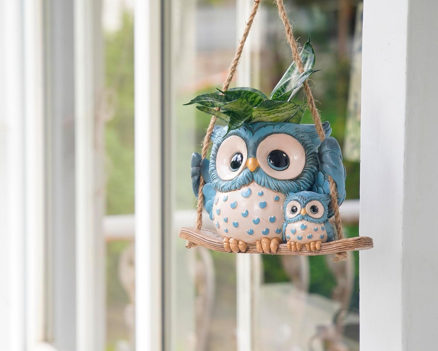 Swing Owl Hanging Planters for Indoor Plants, Cute Small Succulent Pots with Drainage Hole, Unique Resin Plant Hangers Outdoor, Hanging Plant Holder for String Of Pearls, Gift Ideas for Mother