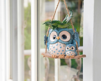 Swing Owl Hanging Planters for Indoor Plants, Cute Small Succulent Pots with Drainage Hole, Unique Resin Plant Hangers Outdoor, Hanging Plant Holder for String Of Pearls, Gift Ideas for Mother