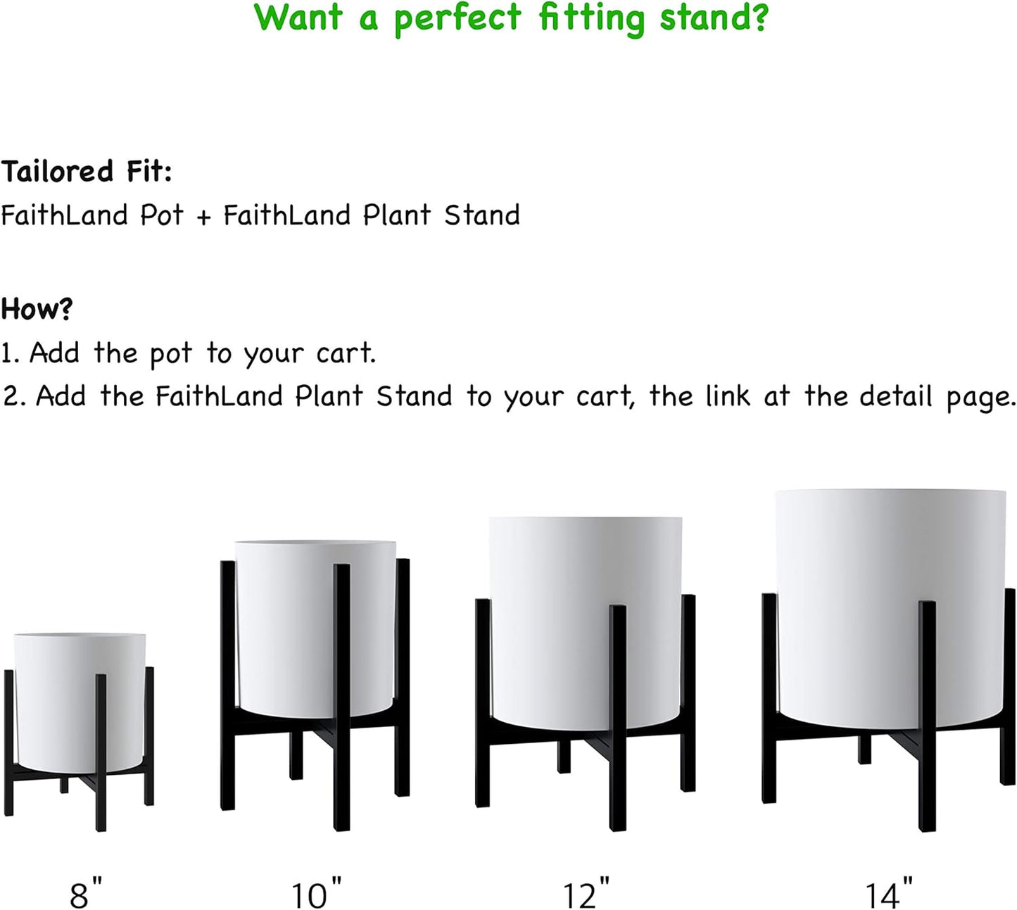 FaithLand Plant Pot 8 inch - Perfectly Fits Mid-Century Modern Plant Stand - Drainage Plug and Drainage Mesh Screen - White Planter Pot.