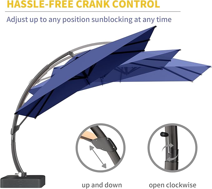 Kingdura 10x10 FT Cantilever Patio Umbrella with Base Included, Large Square Offset Outdoor Pool Umbrella, 360° Rotation & Infinite Tilt, Heavy Duty Aluminum Frame for Deck Backyard, Navy blue