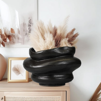 Ceramic Pots for Plants 11 Inch - Bonsai Flower Pots for Indoor Plants with Drainage Hole, Decorative Outdoor Pot for Plant, Gift for Men Women, Black