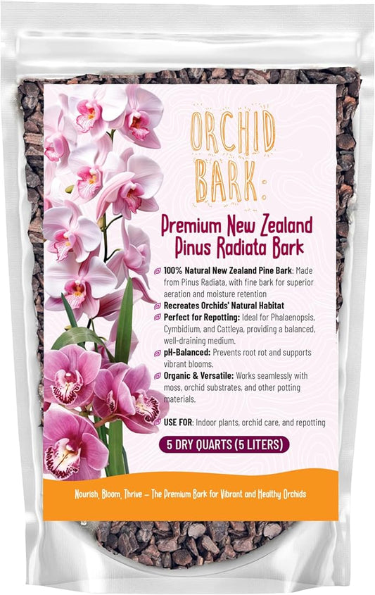Premium Orchid Bark for Potting Mix – Ready-to-Use Pine Bark for Indoor Plants, Orchid Repotting & Soil Mix Creation, Ideal Orchid Medium (5 Quarts)