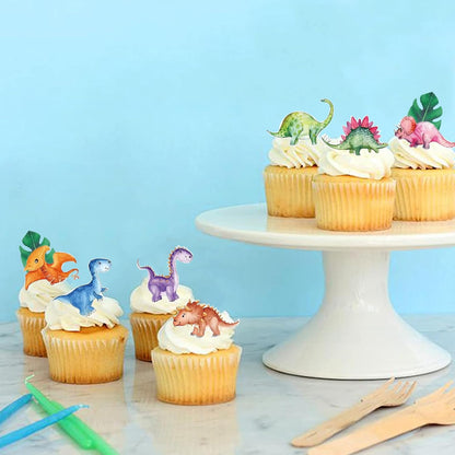 62pcs Edible Dinosaur and Turtle Back Leaves Cake Topper Cupcake Toppers Wedding Themed Party Birthday Cake Decoration Mixed Size & Colour(Tasteless)