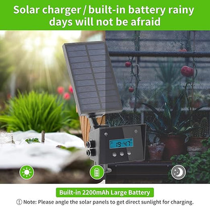 Solar drip Irrigation System, Solar Automatic palnt Waterer for Outdoor Garden, Irrigation System for Vacation,Drip Irrigation Kit with 2200mAh Battery&Rain Sensing &LCD Screen