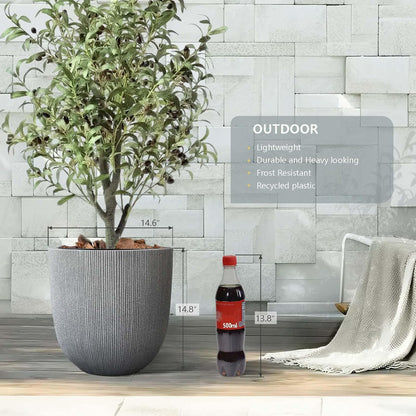 14.8" Tall Round Plastic Planter for Indoor Outdoor Plants, Large Indoor Outdoor Plant Pots with Drainage Hole and Plug, Flower Pots for Plants, Modern Decorative Planter Pots for Home Garden Patio