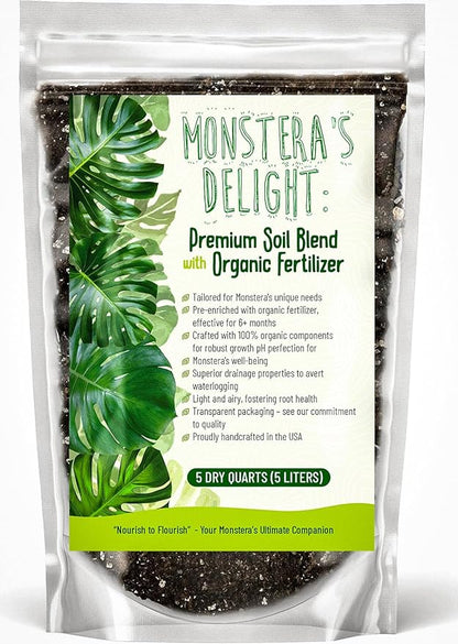 Monstera Potting Soil Mix – Organic, Fast-Draining, Chunky Soil with Coconut Coir & New Zealand Bark for Indoor Plants – Premium Fertilizer for Monstera Deliciosa, Albo & More (5 quarts)