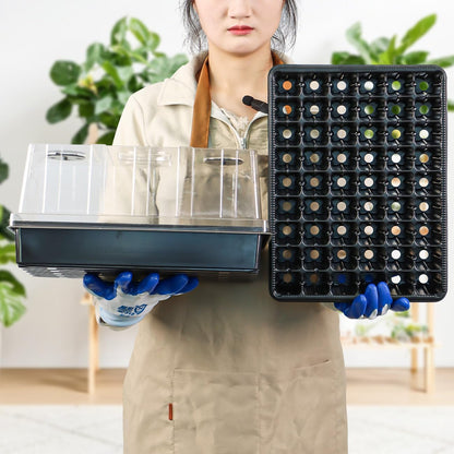 9pack Seed Starter Tray with Tall 5'' Dome-Thick Plastic Deep Cell Large Plant Germination Trays, Heavy Duty Seed Starting Kit, 486 Cells Plant Seedling Tray for Balcony Greenhouse (54 Cells per Tray)
